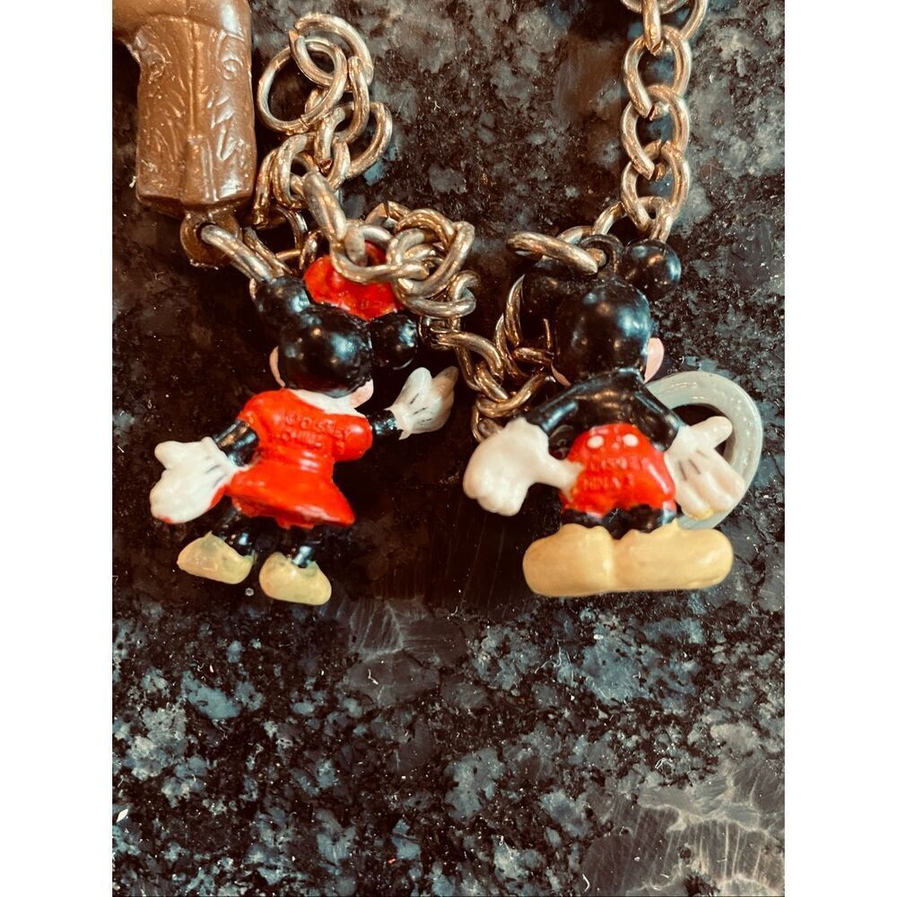 Vintage 1980s Disney Charm Gold Bracelet Mickey Mouse Minnie Cowboy - Picture 4 of 6
